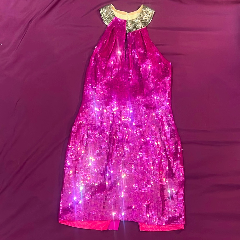 A.J. BARI 80s vintage pink sequin halter dress. 100% silk lining.